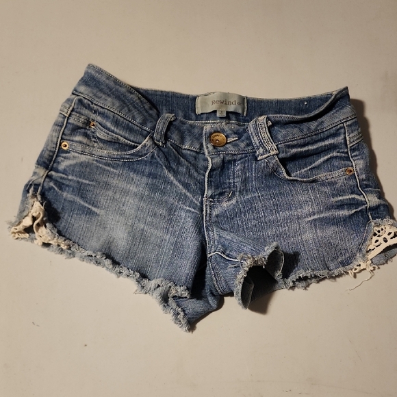 Rewind Blue Distressed Jean Shorts Frayed Hem - Picture 1 of 7